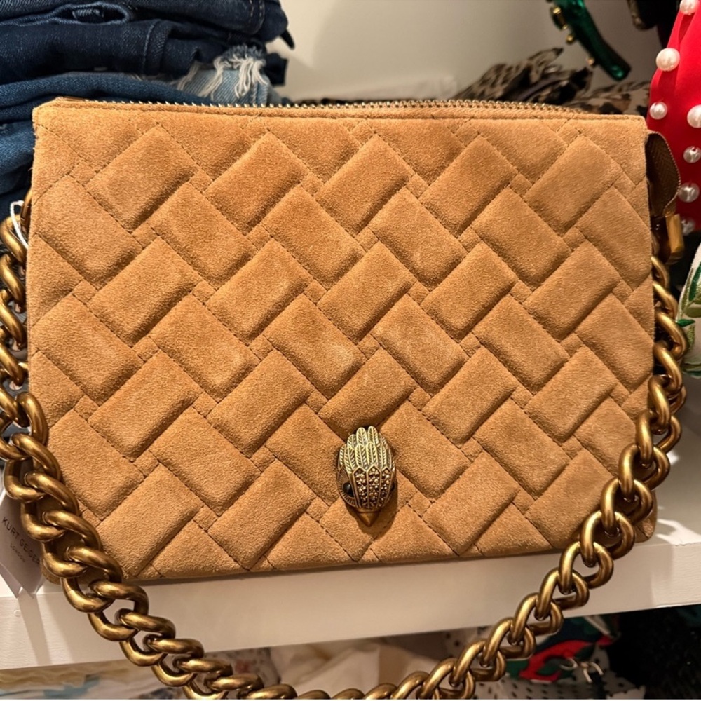 Tan Quilted Suede Shoulder Bag Kurt Geiger